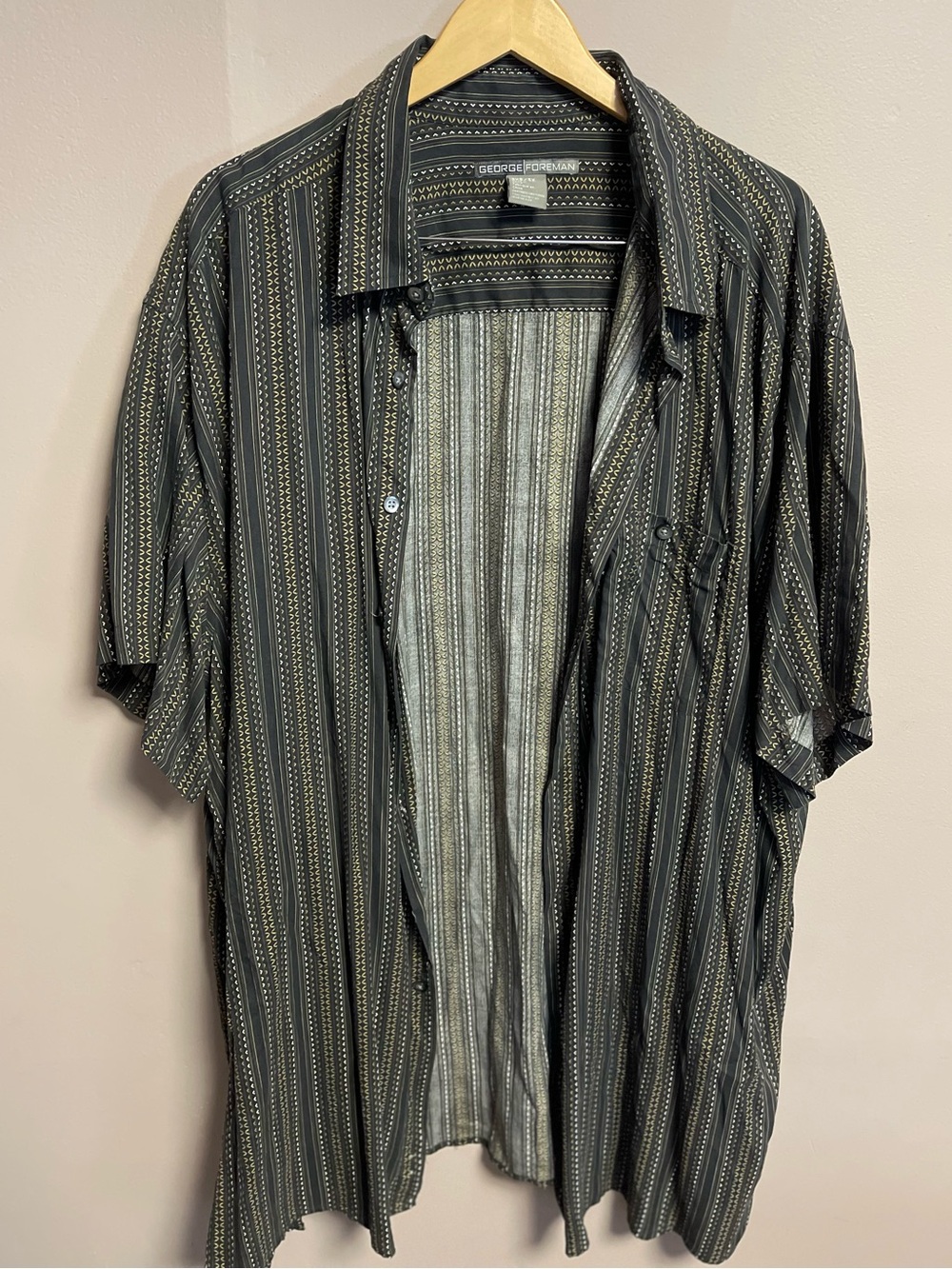 George Foreman Black & Gray Striped Casual Button-Down Shirt Size 3X